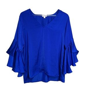 Blue Ruffle Long Sleeve Top